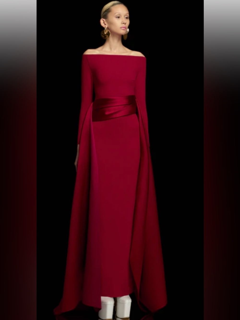 Solace London Scarlet Off-Shoulder Wrap Gown